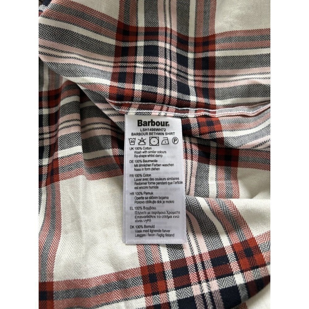 BARBOUR Bethwin Long Sleeve Button Up Shirt White Cloud Check Plaid Women Sz 14 - Picture 14 of 14